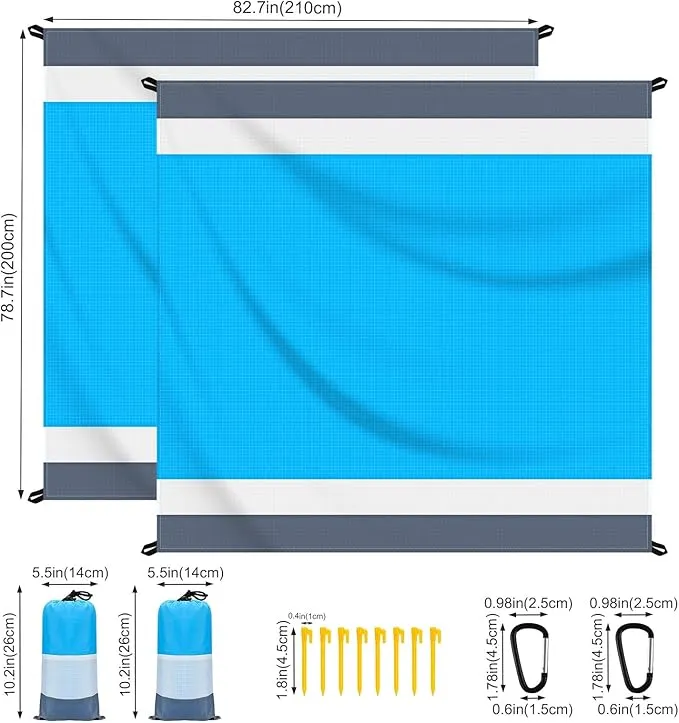 2 Pack sandproof Beach Blanket, 79"x83" Sandproof Large Beach Blanket Water Resistant Mat for Family (2-4) Lightweight Picnic Blanket, Portable Outdoor Camping Blankets