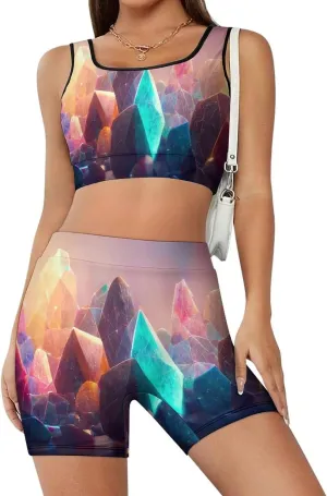2 Piece Yoga Sets for Women Sleeveless Crop Tops And High Waist Booty Shorts Gym Workout Outfits