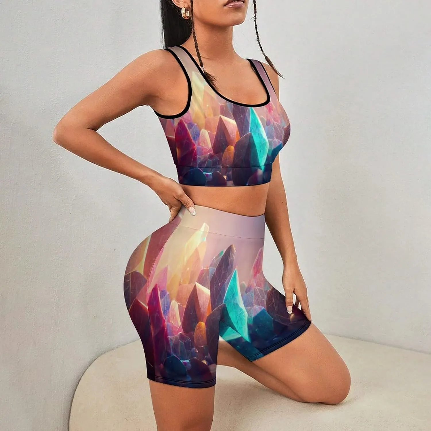 2 Piece Yoga Sets for Women Sleeveless Crop Tops And High Waist Booty Shorts Gym Workout Outfits