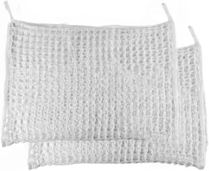 2 Pieces, White, Slow hay net for Horse Hay Feeder mesh hay Bag Goat stall Trailer Horse Feed (35 x 31 inch)