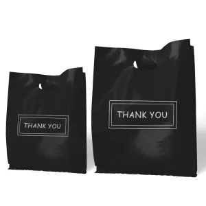 200Pcs Thank You Bags, Black Retail Merchandise Bags Bulk 9x10 and 12x15, Plastic Shopping Boutique Bags 2.36Mil Reusable for Goodie Bags,Boutique, Party Gift, Clothes (Black)…