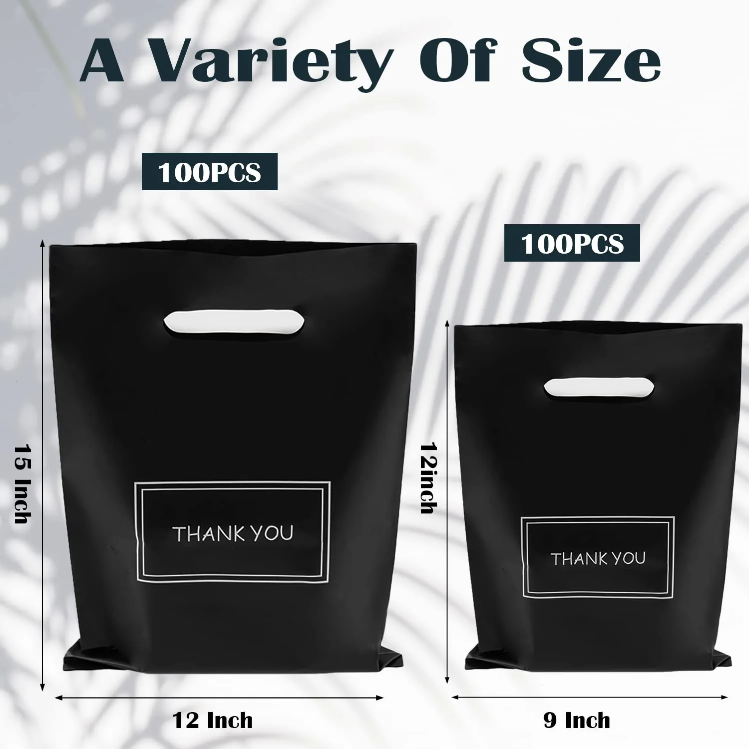 200Pcs Thank You Bags, Black Retail Merchandise Bags Bulk 9x10 and 12x15, Plastic Shopping Boutique Bags 2.36Mil Reusable for Goodie Bags,Boutique, Party Gift, Clothes (Black)…