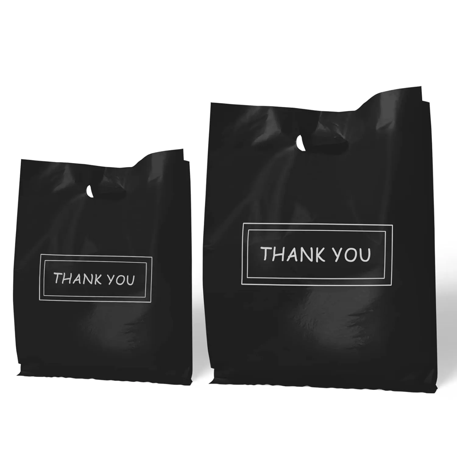 200Pcs Thank You Bags, Black Retail Merchandise Bags Bulk 9x10 and 12x15, Plastic Shopping Boutique Bags 2.36Mil Reusable for Goodie Bags,Boutique, Party Gift, Clothes (Black)…