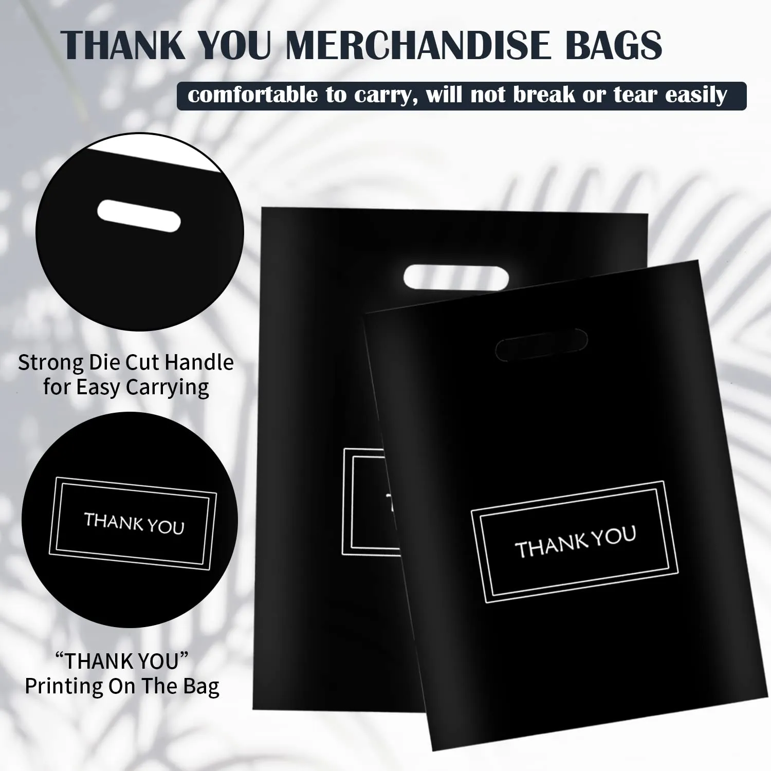 200Pcs Thank You Bags, Black Retail Merchandise Bags Bulk 9x10 and 12x15, Plastic Shopping Boutique Bags 2.36Mil Reusable for Goodie Bags,Boutique, Party Gift, Clothes (Black)…