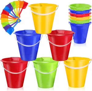 24 Pcs Beach Sand Buckets and Shovels Set Includes 12 Pcs 9 Inch Large Sand Bucket and 12 Pcs Shovels Beach Pails Toys for Kids for Summer Theme Party Favors Summer Game(Stylish Color)