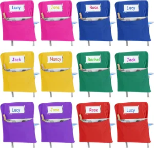 24 Pcs Small Chair Storage Pocket 14 Inch School Chair Bag Chairback Buddy Pocket Student Seat Pocket Chart Classroom Organizer with Name Tag for Primary School Chair up to 14'' Wide(Colorful)