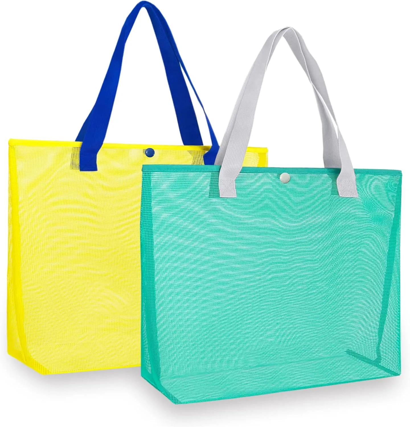 2Pack Large lightweight Simple Mesh Beach Tote Bag With snap Button Reusable Pool Bag for Outdoor Travel Shopping Gym