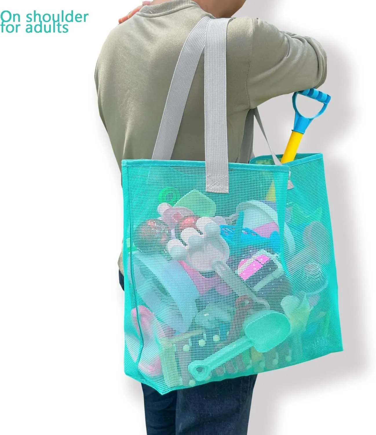 2Pack Large lightweight Simple Mesh Beach Tote Bag With snap Button Reusable Pool Bag for Outdoor Travel Shopping Gym