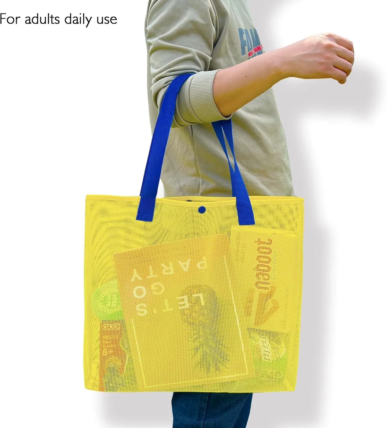 2Pack Large lightweight Simple Mesh Beach Tote Bag With snap Button Reusable Pool Bag for Outdoor Travel Shopping Gym
