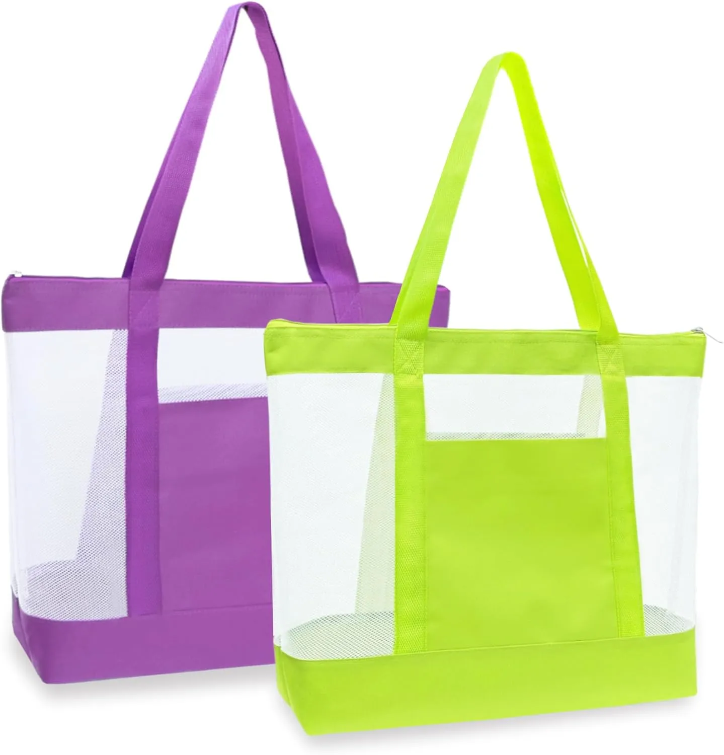 2Pack Lightweight Mesh Tote Bag,Sandproof Beach Bags with Zipper &Double Pocket For Groceries,Poolside,Travel,Towels