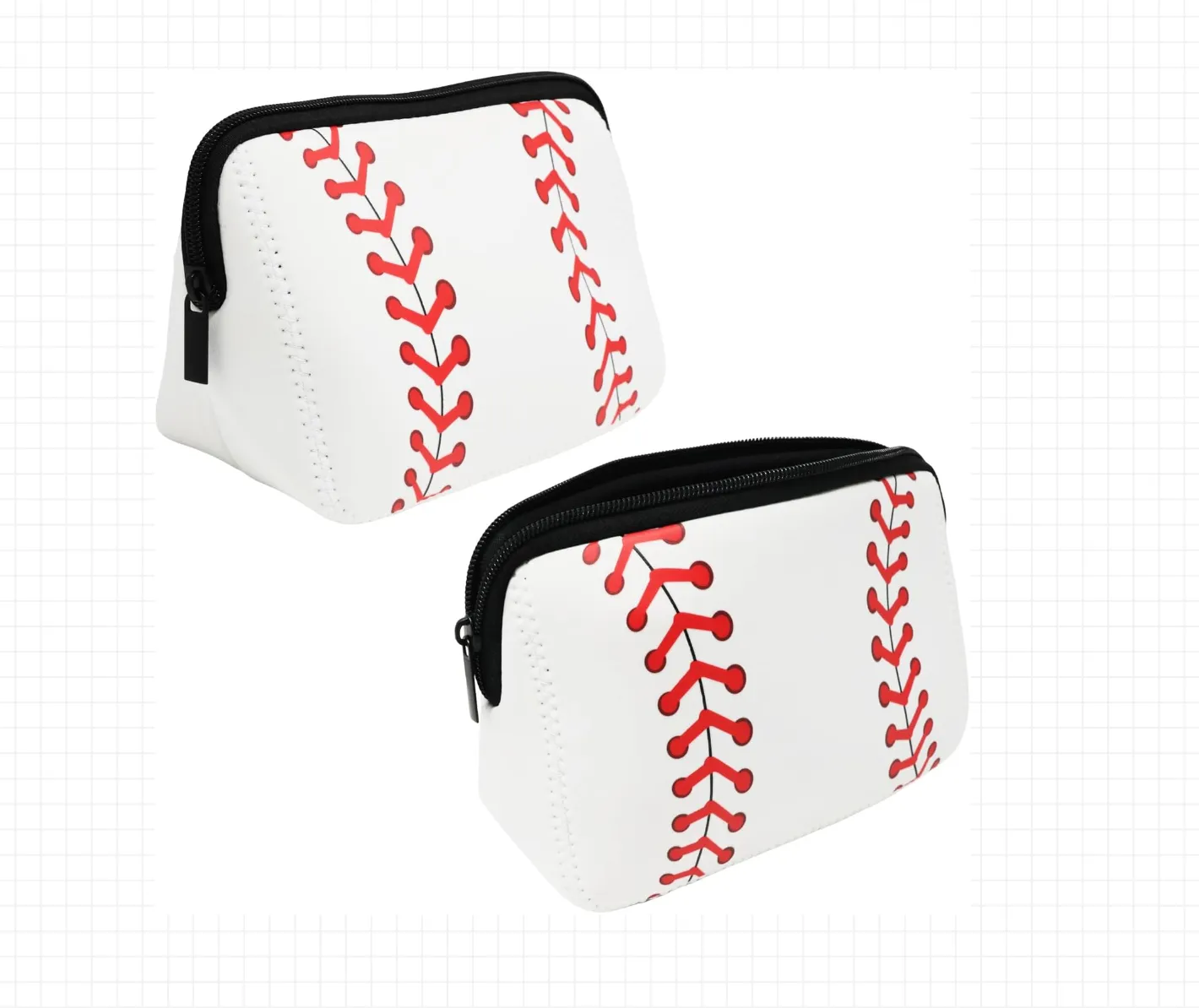 2PCS Baseball Print Makeup Bag Sports Ball Pattern Cosmetic Bag Lightweight Portable Travel Pouch Large Capacity Waterproof Neoprene Bag with Zipper for Sport Lover, 9.45 X 5.12 X 3.74 Inch