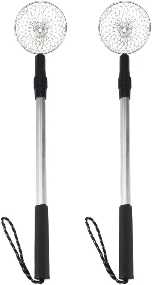 2PCS Beach Scoop Beach Shovel Extra Long Telescoping Shovel for Beachcombing Collect Seashell Rocks Sifting, Black&Silver