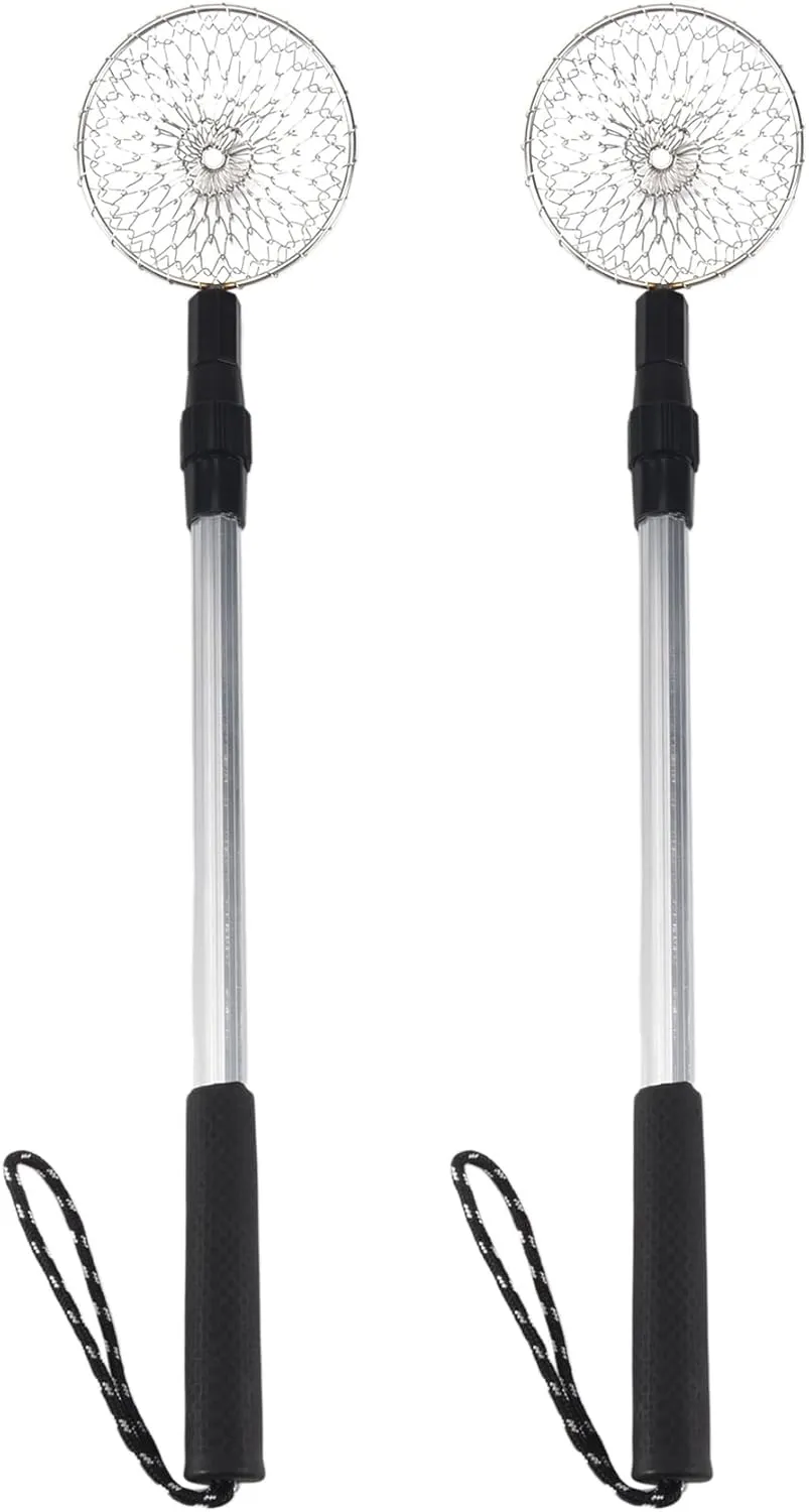 2PCS Beach Scoop Beach Shovel Extra Long Telescoping Shovel for Beachcombing Collect Seashell Rocks Sifting, Black&Silver