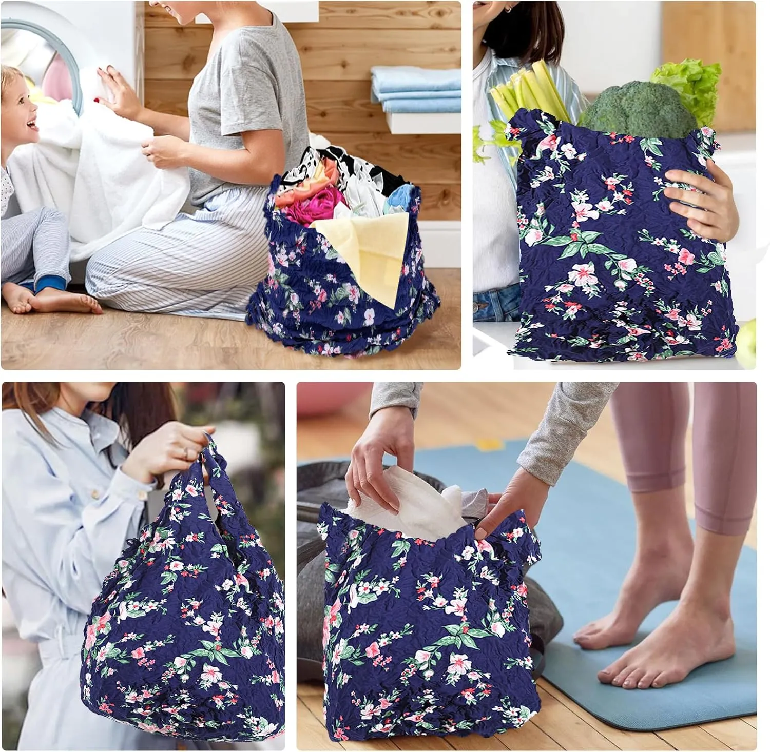 2Pcs Expandable Shopping Bags for Grocery, Foldable Reusable Groceries Bags for Shopping, Portable Magic Stretch Pleated Tote Bags for Travel (2Pcs-E)