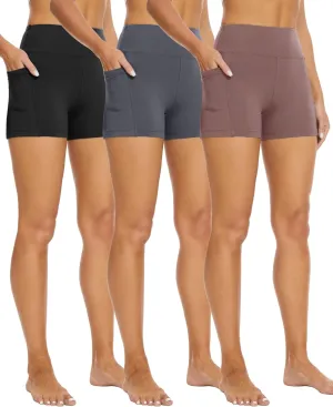3 Pack Biker Shorts with Pockets for Women – 8"/5" High Waisted Tummy Control Workout Spandex Shorts for Gym Yoga