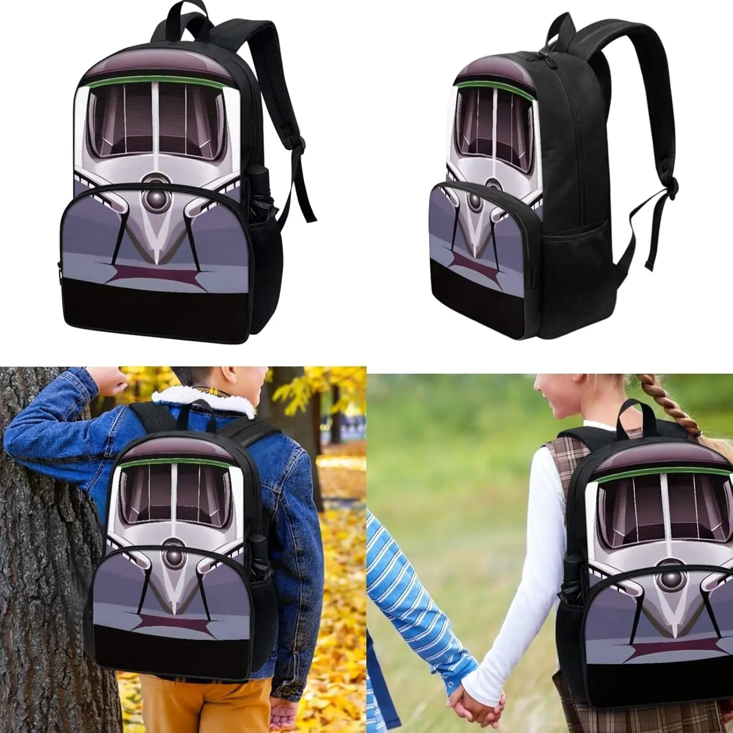 3 Piece Toddler Kindergarten Elementary Car Print Backpack School Bookbag Set with Zipper Pockets Kids Lunch Tote Bag Handbags Pencil Case
