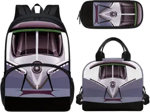 3 Piece Toddler Kindergarten Elementary Car Print Backpack School Bookbag Set with Zipper Pockets Kids Lunch Tote Bag Handbags Pencil Case