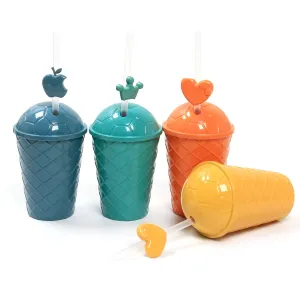 350 ML, Colored Cup with Lid and Straw for Kids