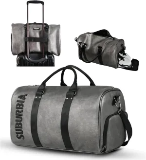 39L Leather Travel Duffle Bag, Carry on Garment Duffel Bag with Shoes Compartment, Shoulder Weekender Overnight Bags, Sports Tote Gym Bag, Business Luggage for Men Women Waterproof & Tear Resistant