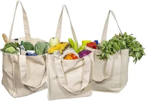 3PCs Canvas Grocery Shopping Bags with Handles Tote Bags Reusable Shopping Tote Casual Woman Grocery Bags (Size : 35x20.5x36cm)
