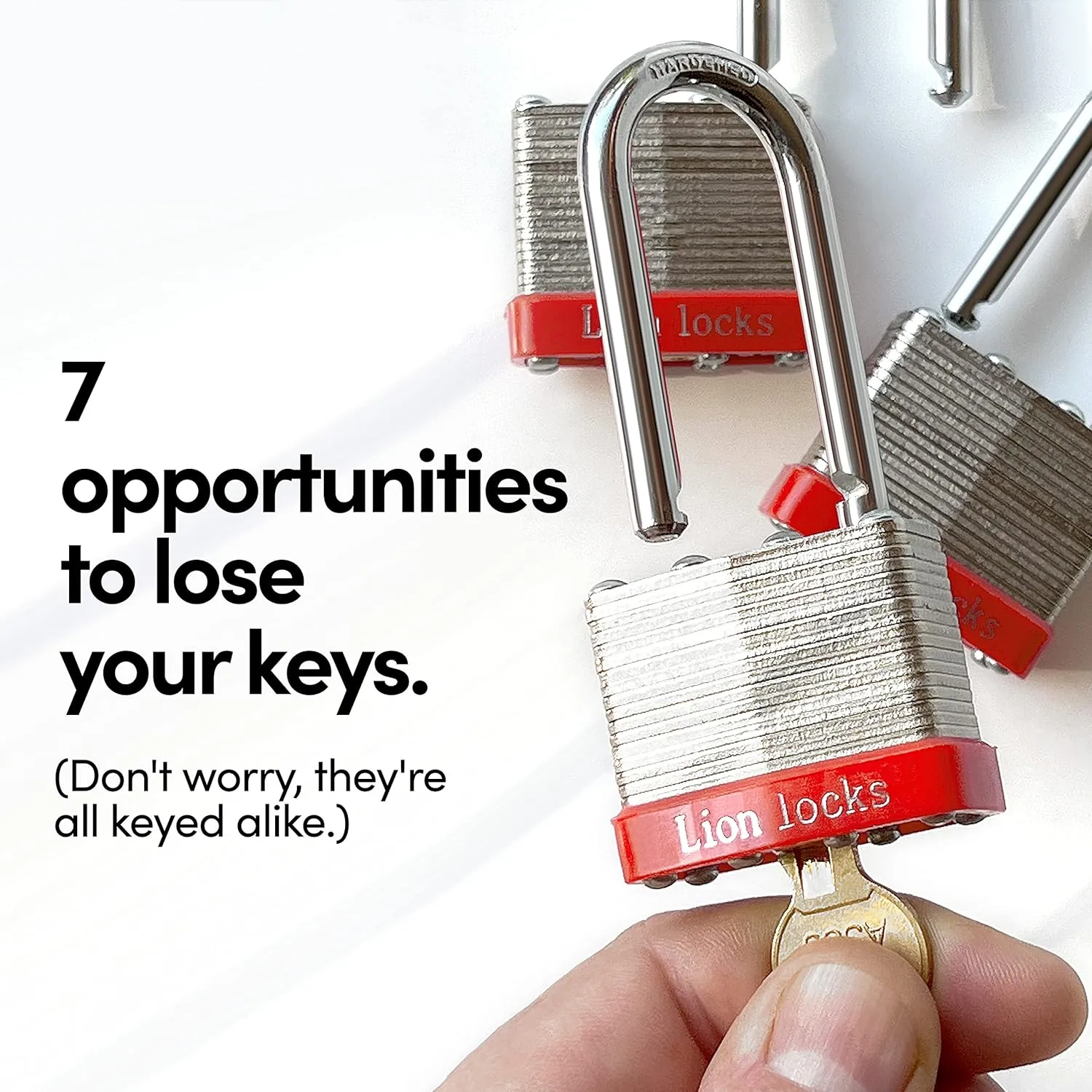 4 Keyed-Alike Padlocks w/ 2” Long Shackle, 8 Keys, Hardened Steel Pad Lock, Pick Resistant Brass Pin Cylinder (Pack of 4)