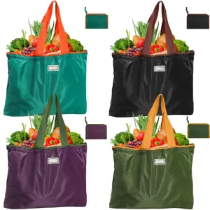 4 Pack Reusable Shopping Bags, Foldable Grocery Bags with Handles, Large Lightweight Tote Bag Fits in Pocket, Washable Beach Bag for Kitchen Travel Shopping