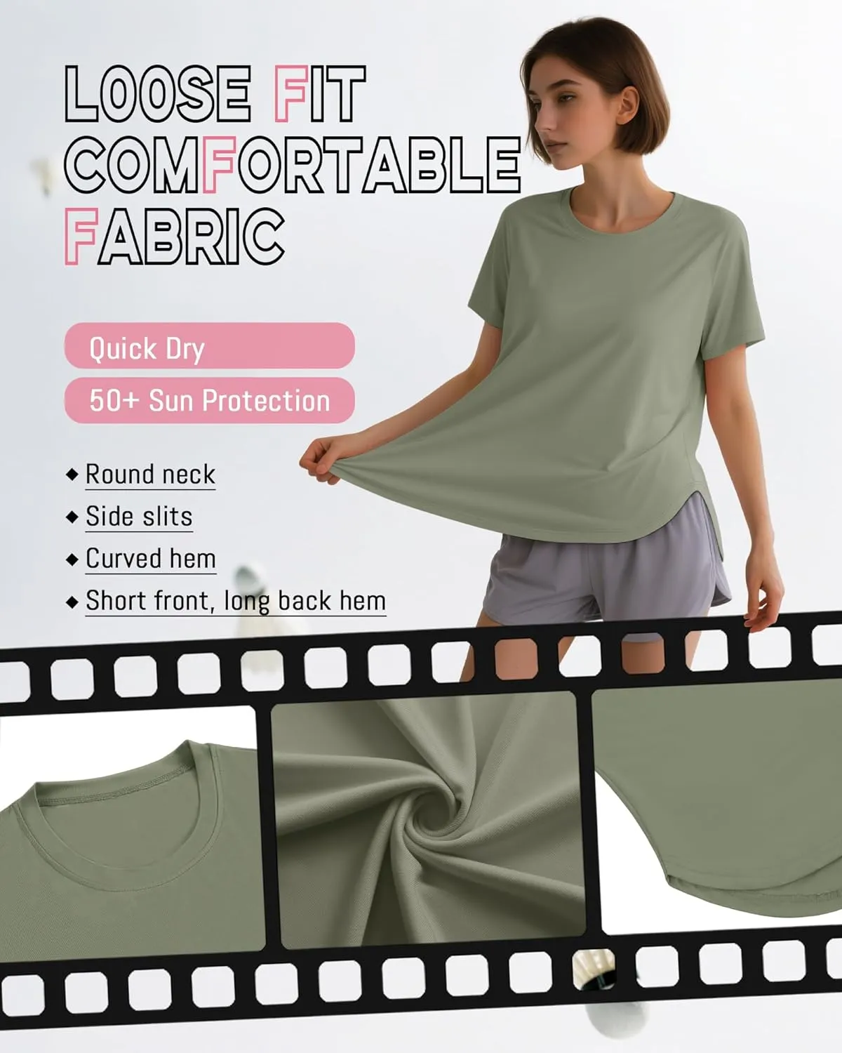 4 Pack Women's Workout T Shirts Short Sleeve Athletic Basic Tee Tops Quick Dry UPF 50  Sun Protection with Split Hem