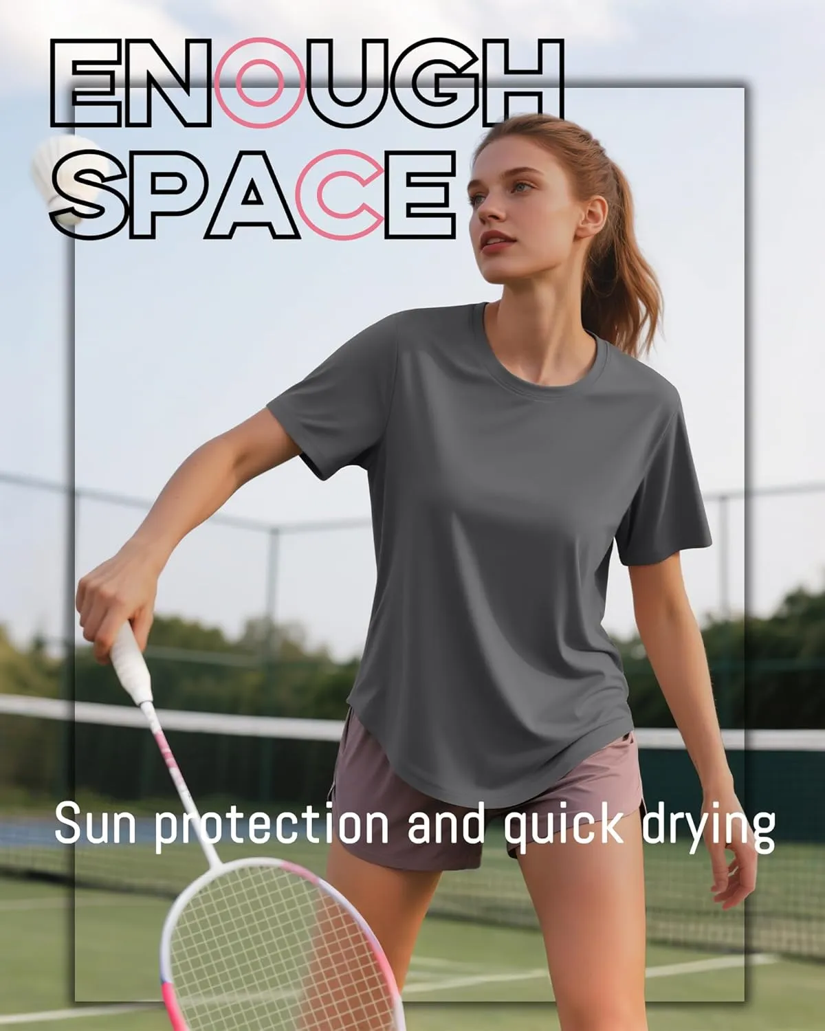 4 Pack Women's Workout T Shirts Short Sleeve Athletic Basic Tee Tops Quick Dry UPF 50  Sun Protection with Split Hem