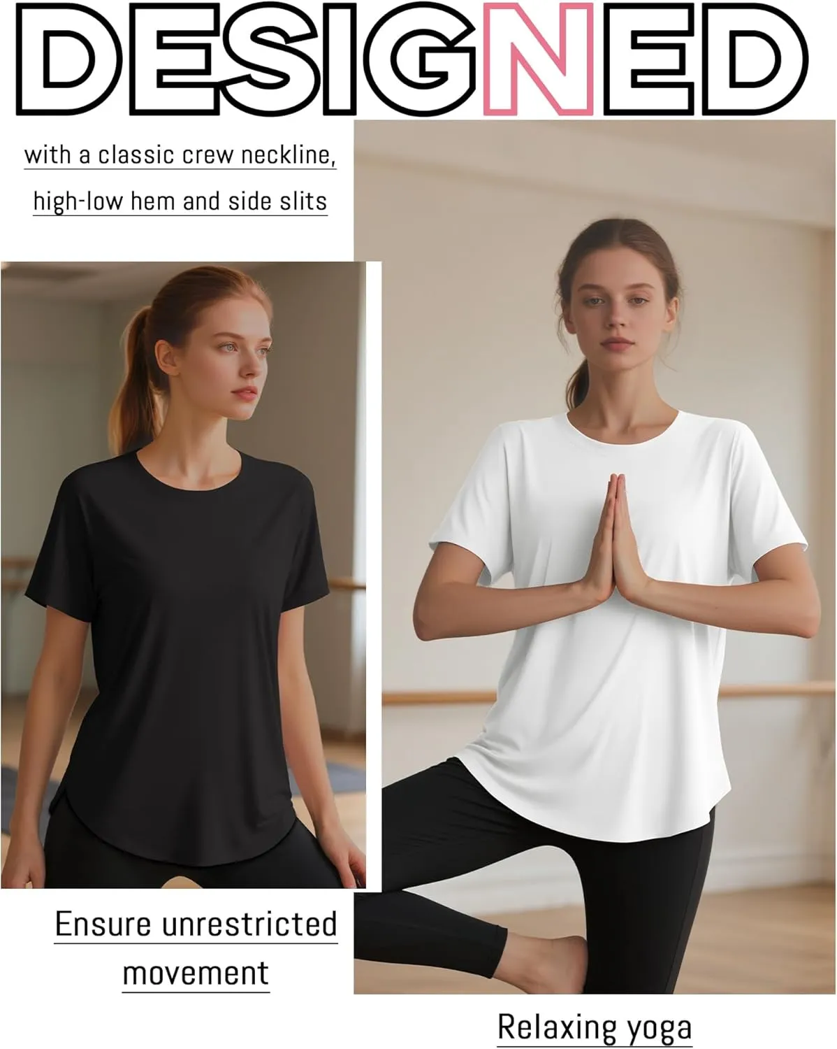 4 Pack Women's Workout T Shirts Short Sleeve Athletic Basic Tee Tops Quick Dry UPF 50  Sun Protection with Split Hem