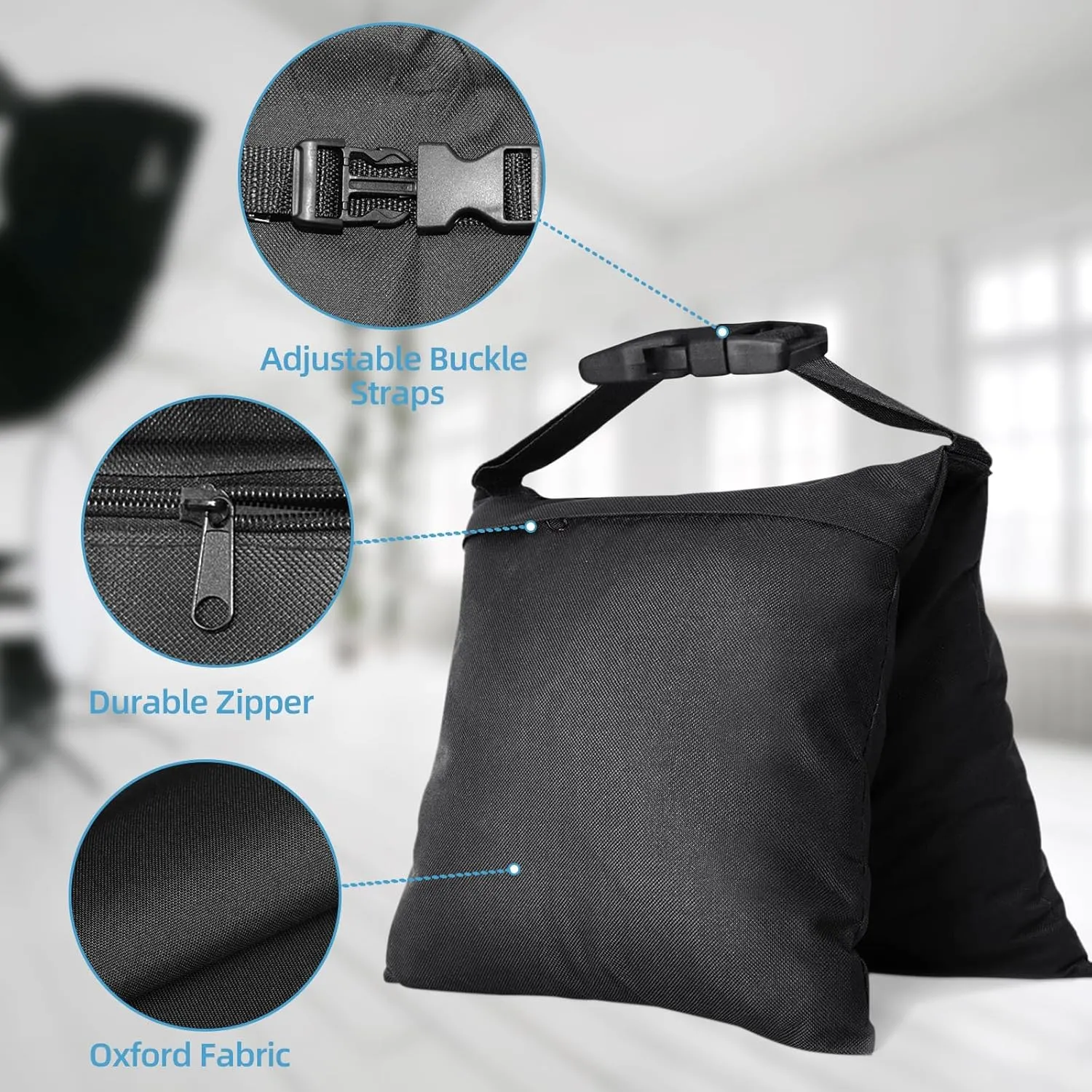 4 Packs Sandbags, Heavy Duty Sand Bags with 8 PE Bags, Sand Bags with Buckle Straps for Support Light Stand, C Stand, Light Stand with Caster, More 2/4/6/8/10/12/14 Packs Sandbag to Choose.