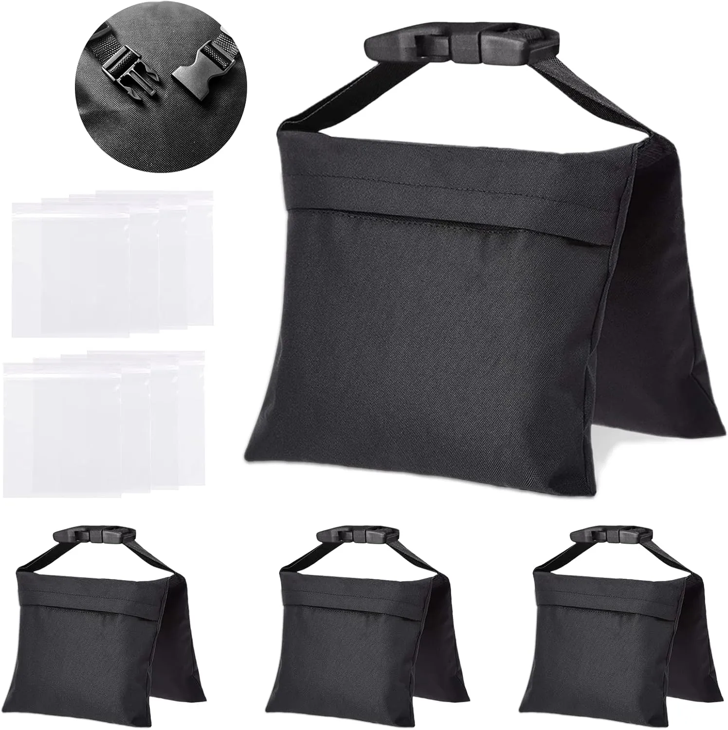 4 Packs Sandbags, Heavy Duty Sand Bags with 8 PE Bags, Sand Bags with Buckle Straps for Support Light Stand, C Stand, Light Stand with Caster, More 2/4/6/8/10/12/14 Packs Sandbag to Choose.