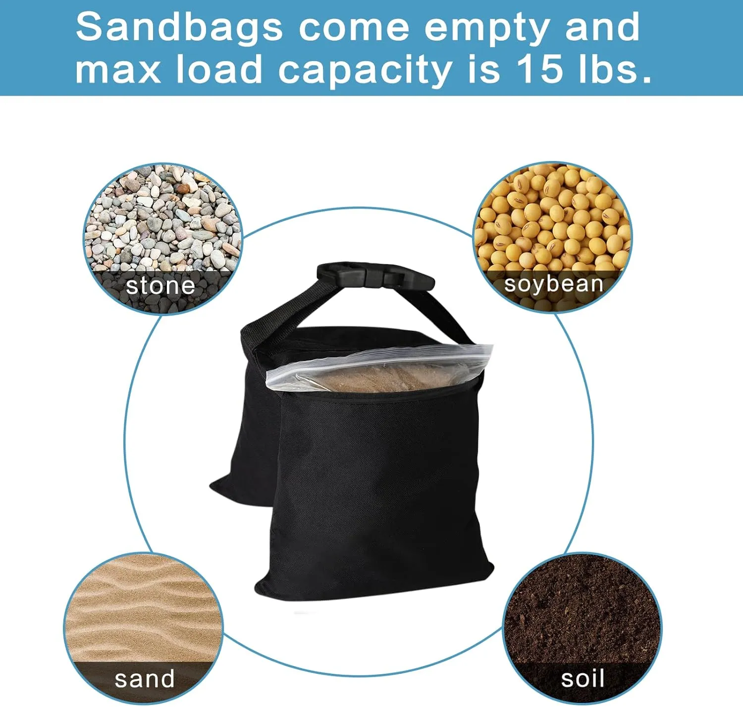 4 Packs Sandbags, Heavy Duty Sand Bags with 8 PE Bags, Sand Bags with Buckle Straps for Support Light Stand, C Stand, Light Stand with Caster, More 2/4/6/8/10/12/14 Packs Sandbag to Choose.