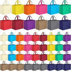 48 Pack Reusable Grocery Bags 13'' L x 9.4'' W x 15'' H Large Foldable Shopping Tote Bag Non Woven with Handle and Plastic