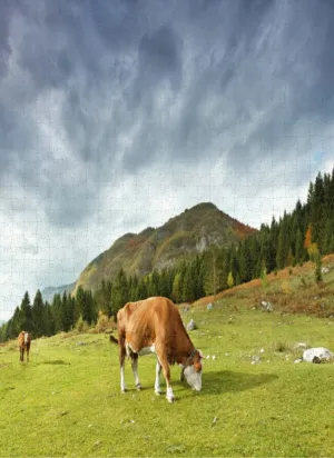 500 Piece Puzzle for Adults Jigsaw Puzzles Thick Sturdy Hard Challenging Difficult Party Games Props Grazing Alpine Cows Puzzles for Adults
