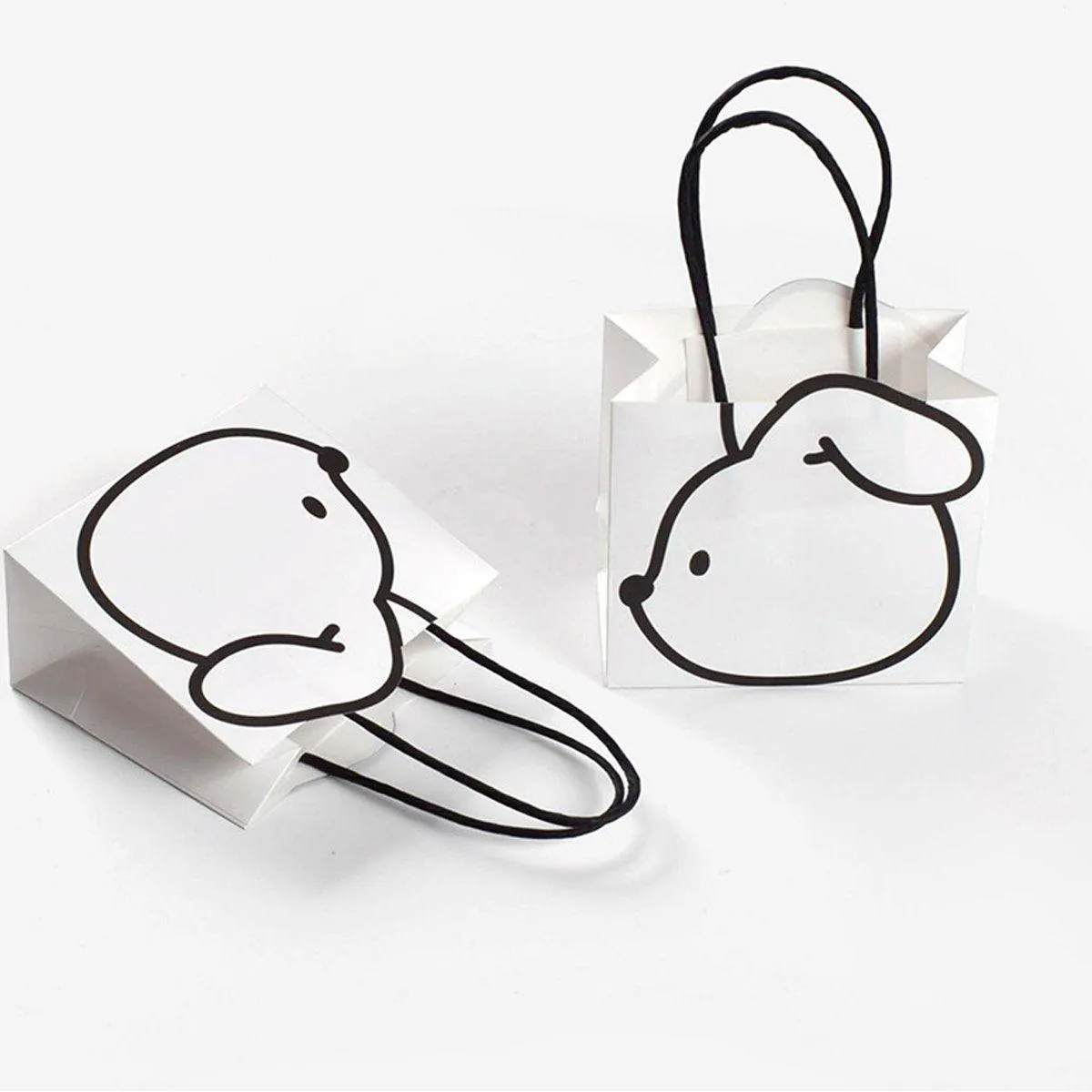 50pcs Black and White Cartoon Rabbit Paper Bags Simple Gift Packaging Set