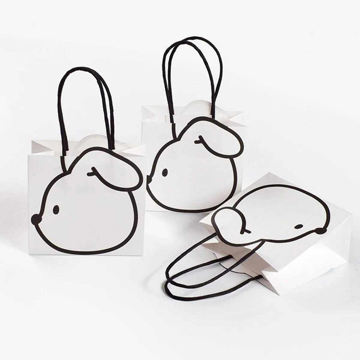 50pcs Black and White Cartoon Rabbit Paper Bags Simple Gift Packaging Set