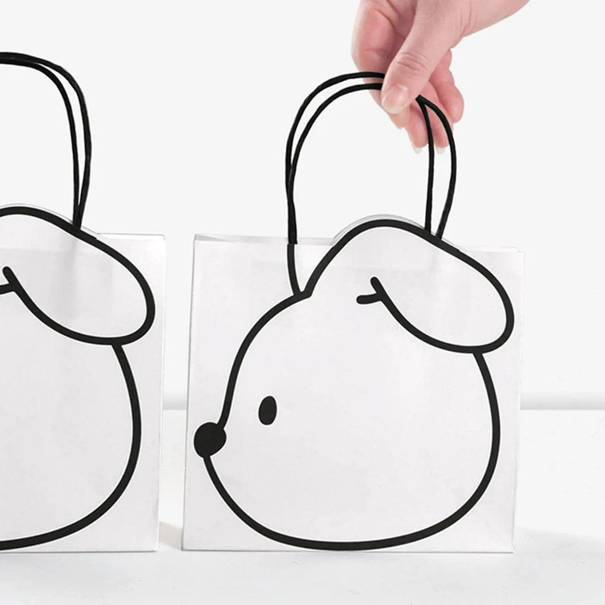 50pcs Black and White Cartoon Rabbit Paper Bags Simple Gift Packaging Set