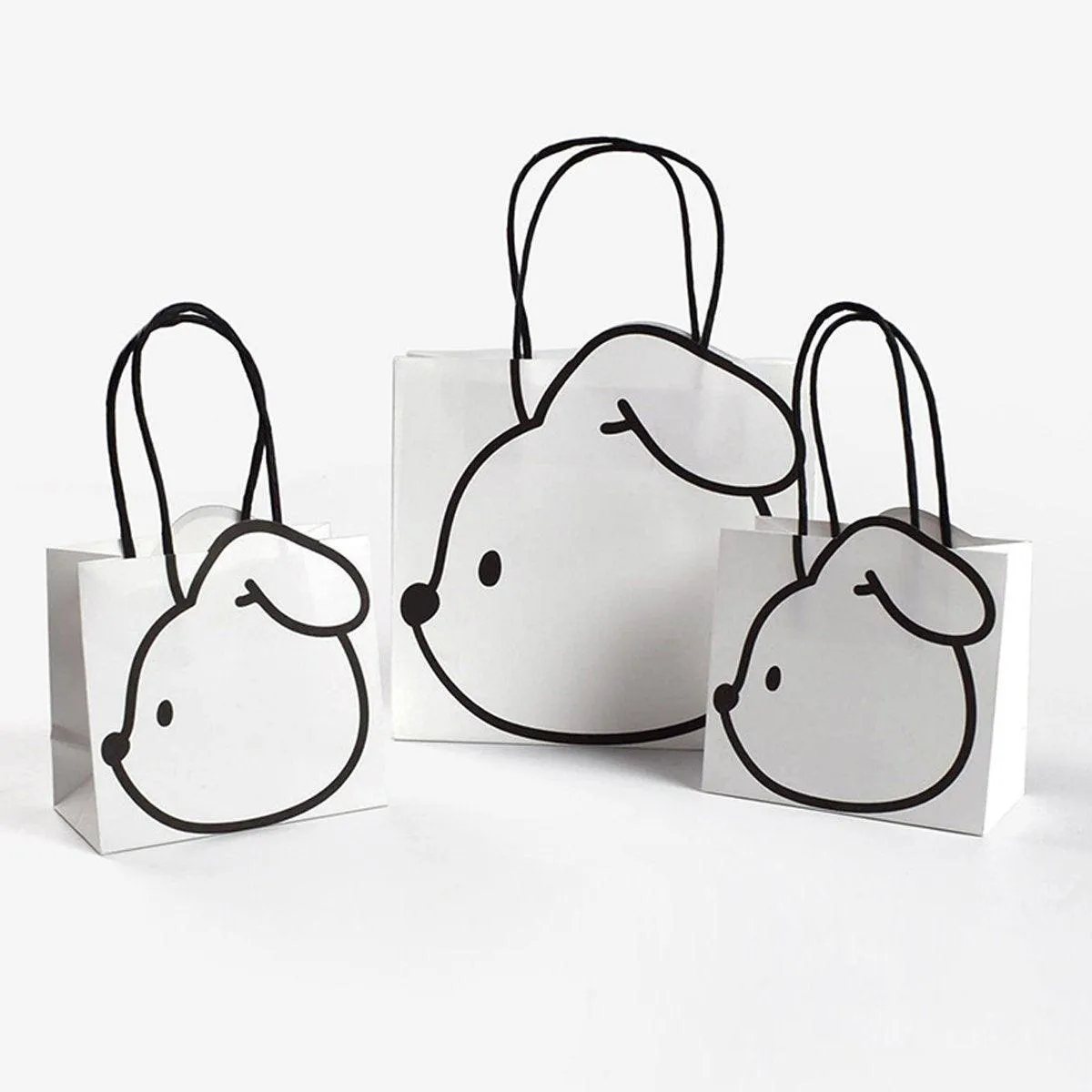 50pcs Black and White Cartoon Rabbit Paper Bags Simple Gift Packaging Set