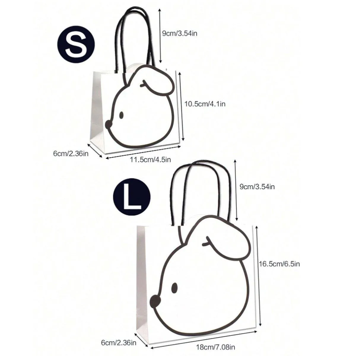 50pcs Black and White Cartoon Rabbit Paper Bags Simple Gift Packaging Set