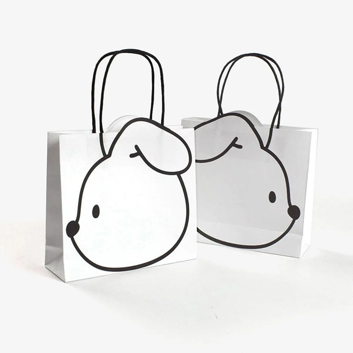 50pcs Black and White Cartoon Rabbit Paper Bags Simple Gift Packaging Set