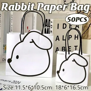 50pcs Black and White Cartoon Rabbit Paper Bags Simple Gift Packaging Set