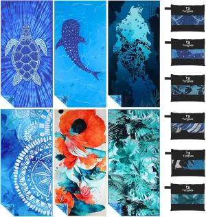 6 Pack Microfiber Lightweight Thin Beach Towel Sand Free Quick Dry Super Absorbent Large Towels for Swimming Pool Yoga Gym Travel Vacation Beach Accessories Essentials for Adults