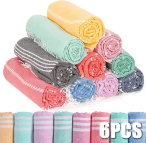 6 Packs Turkish Beach Towels Set Adult Pool Swim Towel Bulk Yoga Blanket Oversized Sand Free Quick Dry Lightweight Large Sandproof Fast Drying Travel Towels Camping Blanket Vacation Must Haves