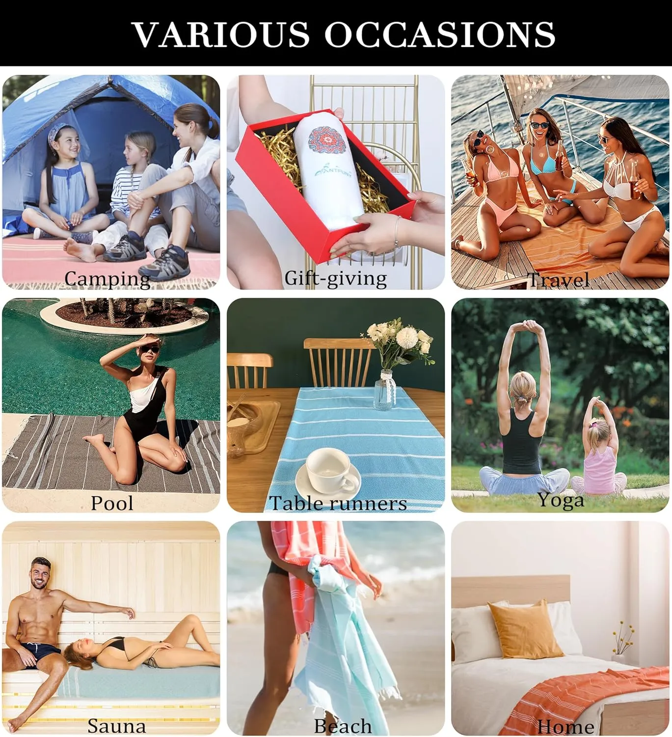 6 Packs Turkish Beach Towels Set Adult Pool Swim Towel Bulk Yoga Blanket Oversized Sand Free Quick Dry Lightweight Large Sandproof Fast Drying Travel Towels Camping Blanket Vacation Must Haves