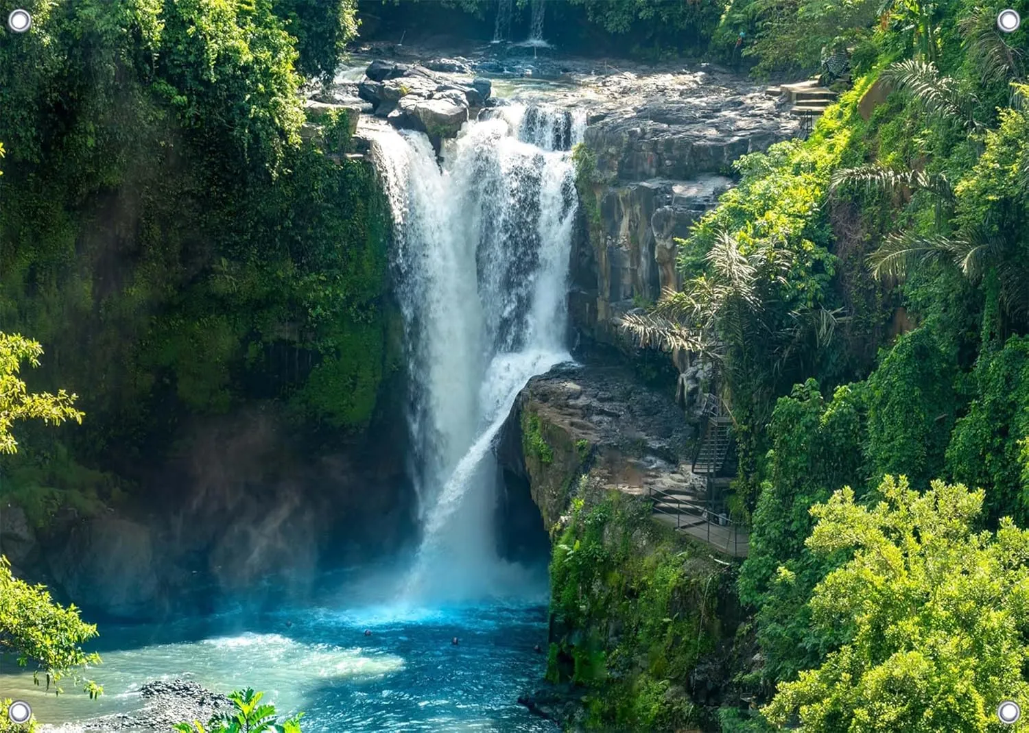7x5ft Fabric Tropical Waterfall Backdrops Banner Green Forest Waterfall Photography Backgrounds for Explore Adventure Theme Party Decorations Banner Photo Props