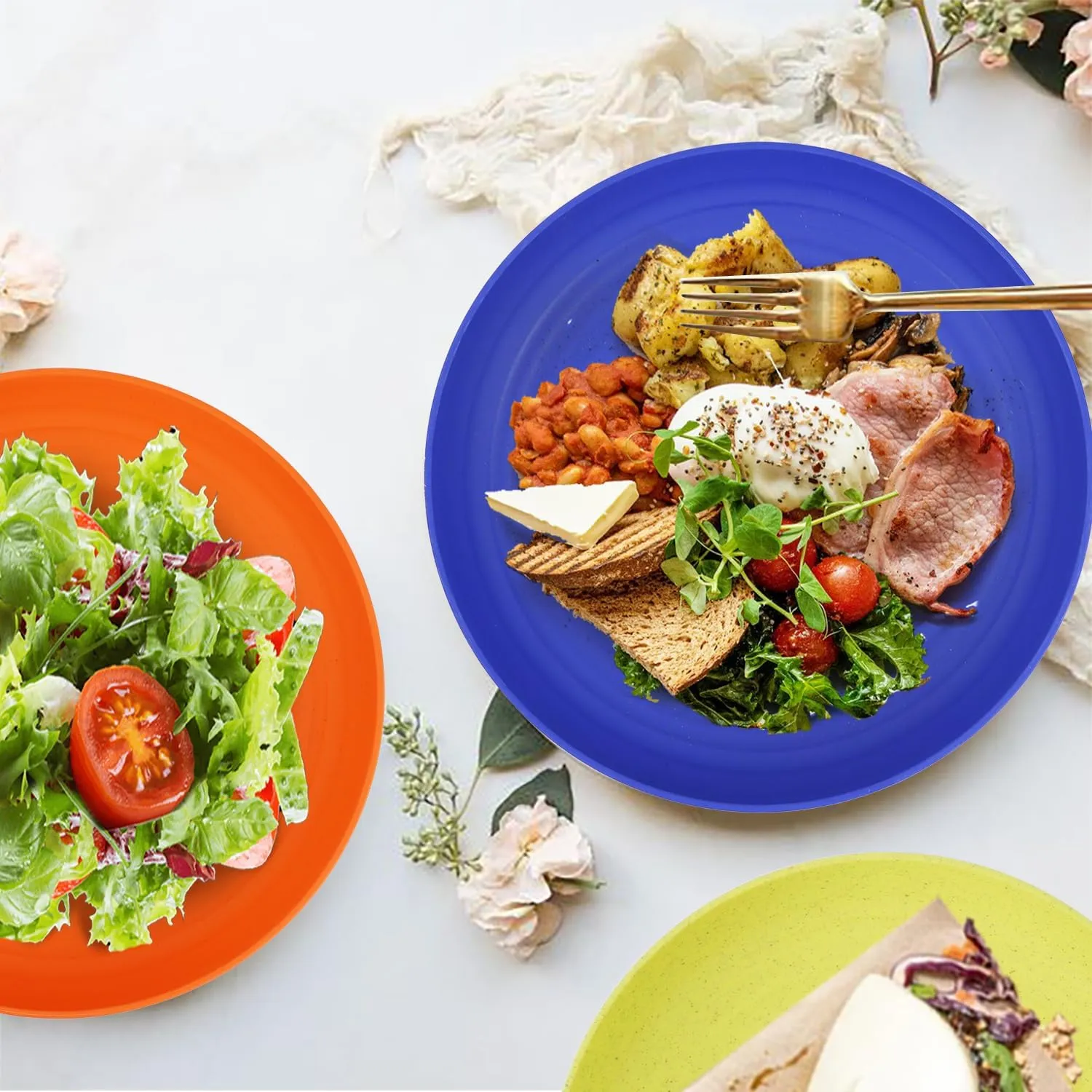 8 Inch Wheat Straw Dinner Plates Set of 8, Lightweight, Dishwasher and Microwave Safe, Unbreakable Plastic, Reusable for Kids - Modernist Series