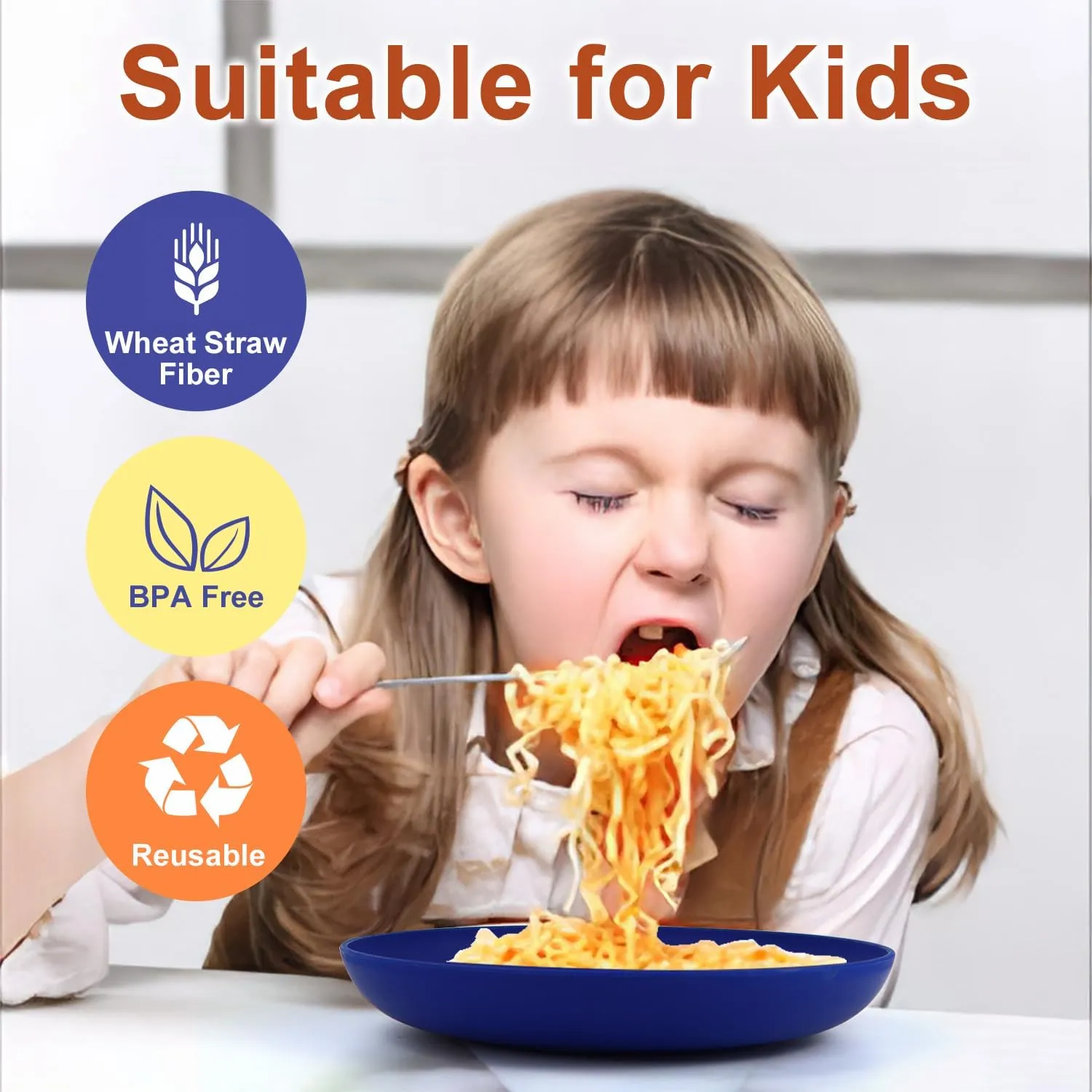 8 Inch Wheat Straw Dinner Plates Set of 8, Lightweight, Dishwasher and Microwave Safe, Unbreakable Plastic, Reusable for Kids - Modernist Series