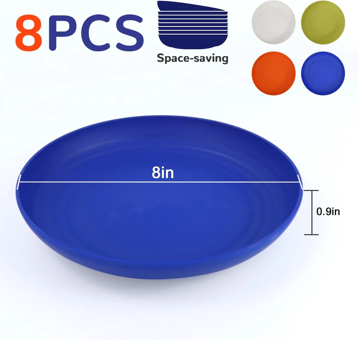 8 Inch Wheat Straw Dinner Plates Set of 8, Lightweight, Dishwasher and Microwave Safe, Unbreakable Plastic, Reusable for Kids - Modernist Series