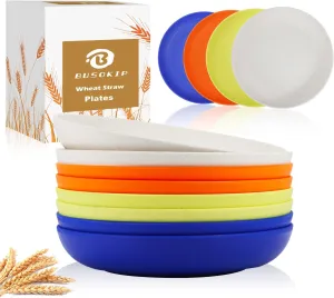 8 Inch Wheat Straw Dinner Plates Set of 8, Lightweight, Dishwasher and Microwave Safe, Unbreakable Plastic, Reusable for Kids - Modernist Series