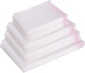 900 Pcs Clear Plastic Bags, 4 Mixed Sizes Resealable Cello Bags Recloseable Cellophane Bags Self Adhesive Cellophane Treat Bags OPP Plastic Bags for Cookies(3.5X6.3'', 4X7'', 5.1X7'',6.7X9.8'')